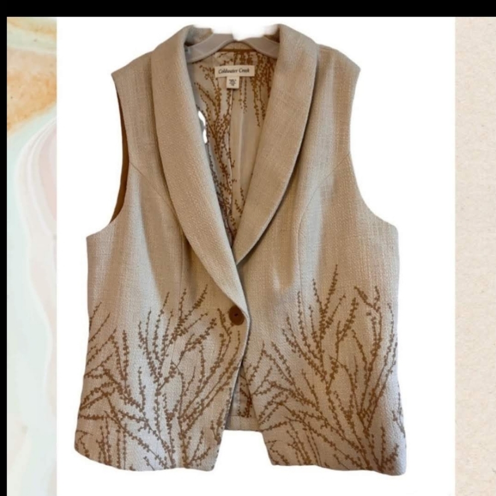 Coldwater Creek Ivy Embroidered Cream Vest